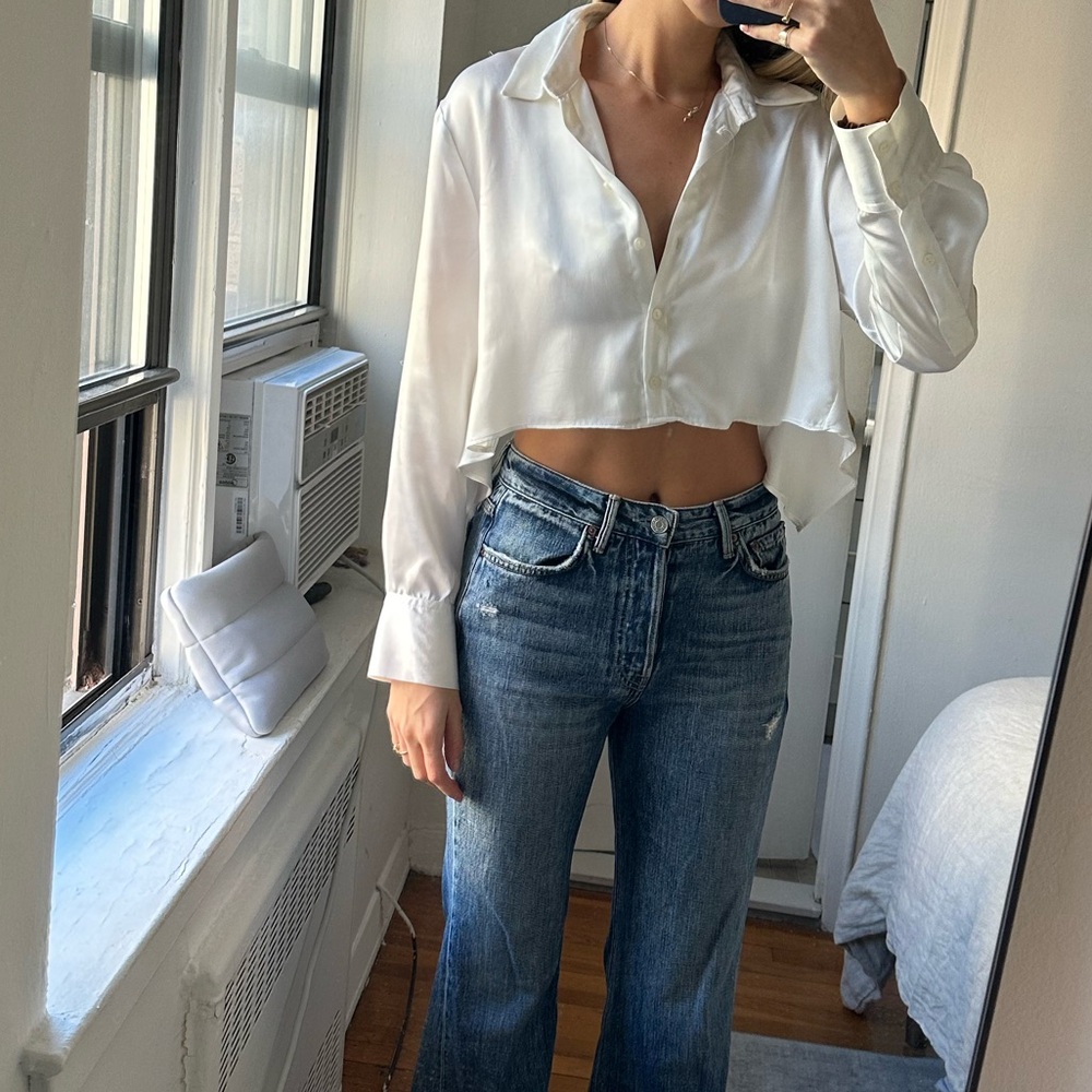 Backless white button down
